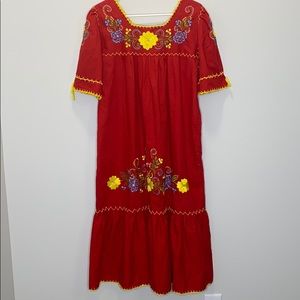 Caro of Honolulu red embroidered MuMu house dress